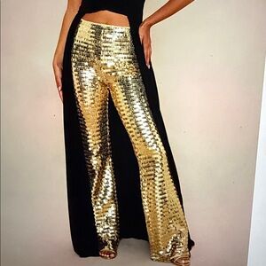 Fashion Nova Gold Sequin Wide Leg Pants